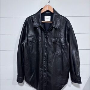 Wilfred Black Leather Shirt Jacket